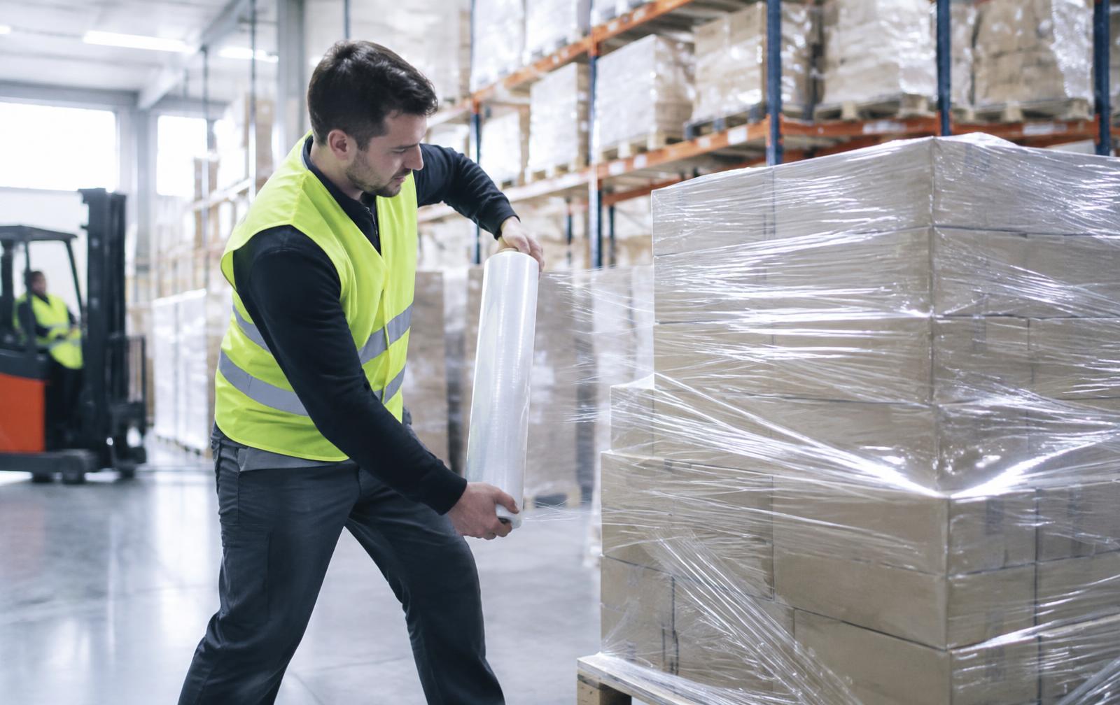 Pallet being wrapped with stretch film